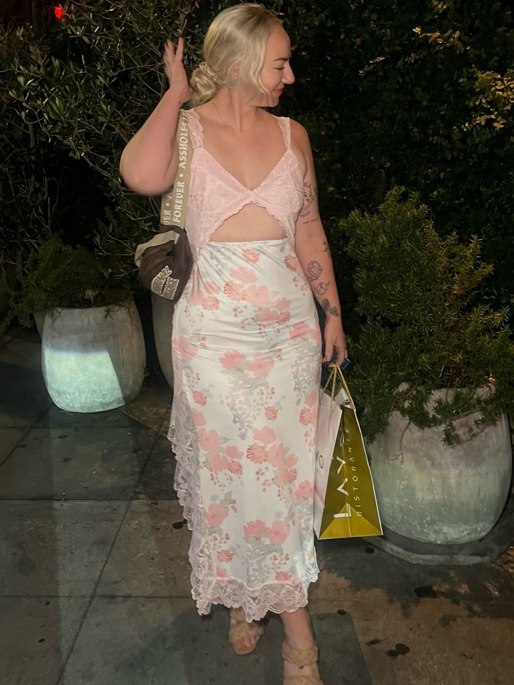Lace Pink Floral Cutout Slip Dress